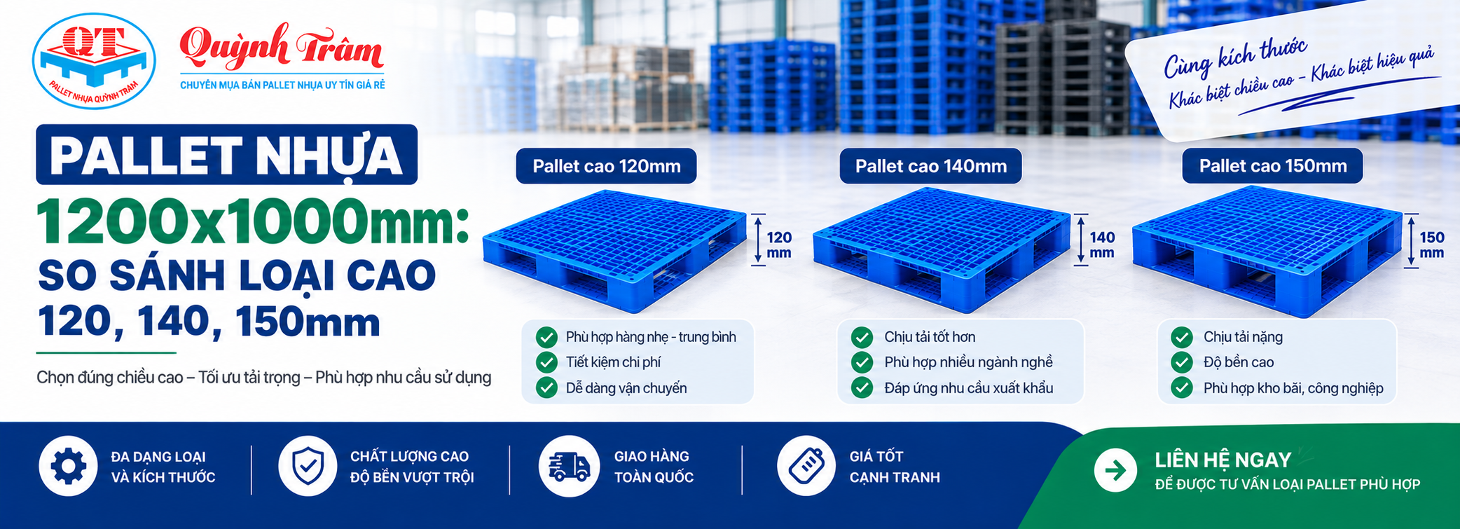 Pallet Nhựa 1200x1000mm: So Sánh Loại Cao 120, 140, 150mm